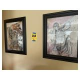 Pair of pictures, zebra and lion upstairs