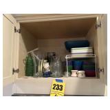 Kitchen cabinet, clean out plastic and glass
