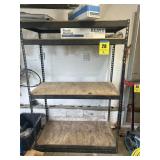 Metal shelf with some contents, including plastic
