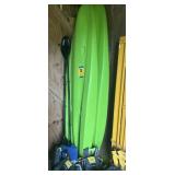 2 kayaks with two paddles and four lifejackets to