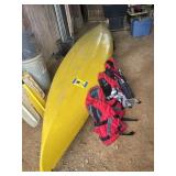 2 person kayak with three lifejackets and two