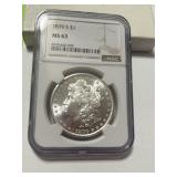 1879 -S- Morgan Silver dollar graded MS 63