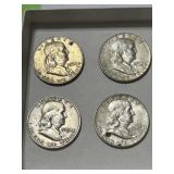 4 Franklin silver half dollars