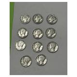 11) mercury Silver dimes