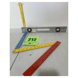 Stanley level and vintage folding ruler