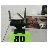 Roughrider three blade knife, desert fox anvil is
