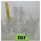 Crystal pitcher and four glasses