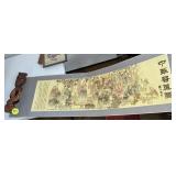 Oriental Scroll & Wood Figurine