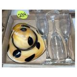 Glass Hat & Wine Flutes