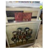 (3) Large Framed Prints & Tormoen Stiped Sofa