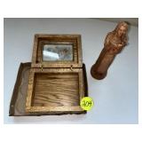 Oak Hinged Box & Figurine