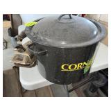 Enamel Kettle w/Lid & Iron