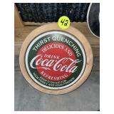 Modern Coca Cola Round Sign w/Wooden Block