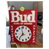 Budweiser Metal Sign/Battery Operated Clock
