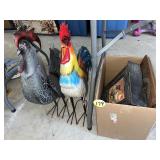 (2) Chicken Statues & Assorted Chicken Decor