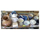 (3) Boxes Blue & White Items, Teapot, Vase & Misc.