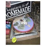 Basket w/Church Painting & Metal Art