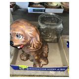 Dog Cookie Jar, Plates, Peanut Jar (Cracked)