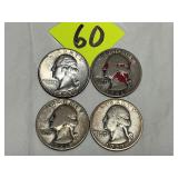 (4) Washington Silver Quarters