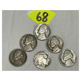 1936 Buffalo Nickel & (5) 1938-1939 Jefferson...