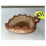 Greentown Leaf Bracket Chocolate Glass Nappy
