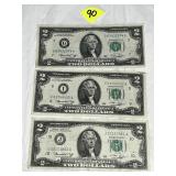 (3) 1976 Bicentennial $2 Bills