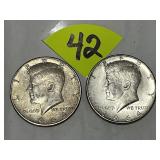 (2) 1964 Kennedy Silver Half Dollars