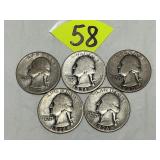 (5) Washington Silver Quarters
