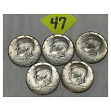 (5) Kennedy 40 Percent Silver Half Dollars