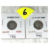 1906 Barber & 1943 Mercury Dimes