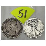 1910 Barber & 1918 D Walking Half Dollars