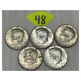 (5) Kennedy 40 Percent Silver Half Dollars