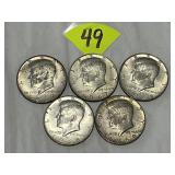 (5) Kennedy 40 Percent Silver Half Dollars