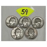 (5) Washington Silver Quarters