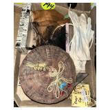 Ladies Gloves, Bow Tie & Woven Basket