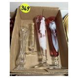 (2) Cranberry & (1) Clear Glass Bud Vases