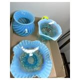 (3) Blue Opalescent Pieces