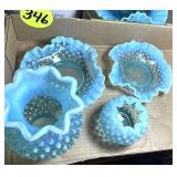(4) Blue Opalescent Hobnail Pieces