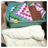 Tote w/Bedding & Box w/Table Linens