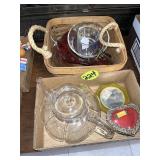 Hinged Box, Glass Teapot, Basket & Misc.