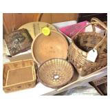 (2) Boxes Woven Baskets & Wooden Bowl
