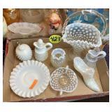 White Opalescent Hobnail Pieces & Fenton Shoe