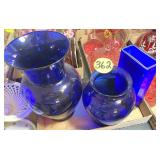 (3) Blue Glass Vases