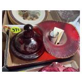 Red Glass Candy Dish & Open Vase
