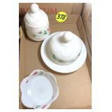 (3) Pieces Beaded Swag Milk Glass