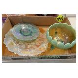 Carnival Holly Plate Northwood Bowl & Saucer