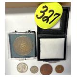 Silver Quarter, Canadian Dime & Undated Large...