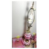 Cranberry, Opalescent, Coin Spot & Table Lamp
