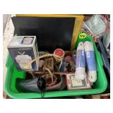 Green Tote w/Rope, Alarm Clock, Scrap Books &...