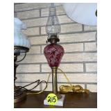 Red Glass Lamp w/Marble Base - Kerosene